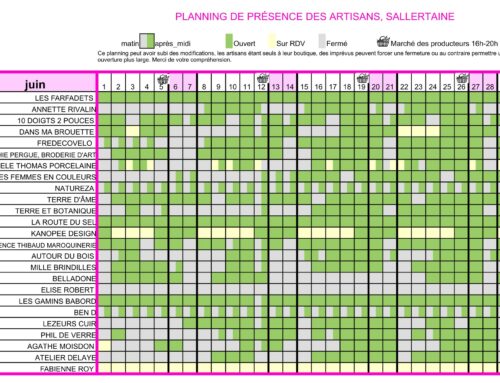 Planning d&rsquo;ouverture des artisans – Juin 2026