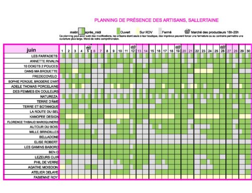 Planning d&rsquo;ouverture des artisans – Juin 2026